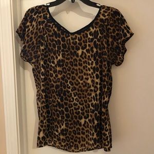 Leopard Print Short Sleeve Blouse